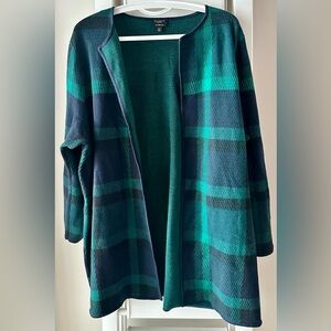 Talbots Green and Navy Plaid Cardigan